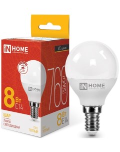 Лампа светодиодная 4690612020549 LED ШАР VC 8Вт шар 3000К теплый белый E14 760лм In home