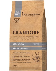 Сухой корм для собак Grandorf Adult Medium Maxi для средних и крупных пород с кроликом и индейкой 10 United petfood producers nv