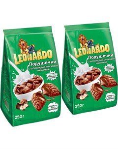 Готовый завтрак Leonardo Подушечки глазированные с шоколадно ореховой начинкой 250г упаковка 2 шт Kdv‐групп