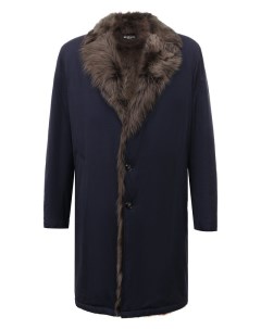 Удлиненной пальто из смеси шерсти и шелка с меховой подкладкой Kiton