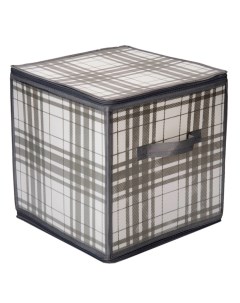 Коробка для хранения Zipper Серая клетка 30х30х30 см с молнией пластик Домовой