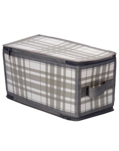 Коробка для хранения Zipper Серая клетка 30х15х15 см с молнией пластик Домовой