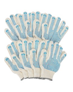 Набор перчаток хлопчатобумажных с ПВХ 10 класс 5 нитей белые 10 пар Нет марки