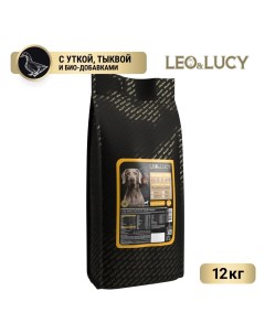 Корм для собак для пожилых крупных пород утка с тыквой и биодобавками сух 12кг Leo&lucy