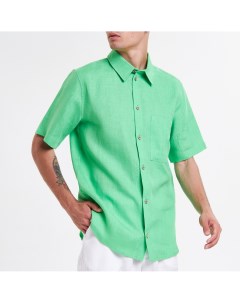 Зелёная рубашка из льна с коротким рукавом Tis