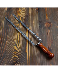 Двойной вилка шампур с деревянной ручкой с узором 40см Шафран