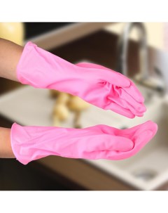 Перчатки хозяйственные защитные суперпрочные размер l пвх 85 гр цвет розовый Доляна