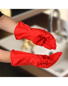 Перчатки хозяйственные резиновые с утеплителем размер l 85 гр цвет красный Доляна
