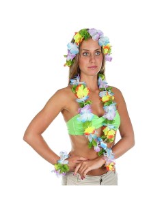 Набор гавайская тема 4 в 1 ожерелье венок 2 браслета многоцветные цветы Страна карнавалия