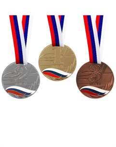 Медаль призовая 079 диам 6 см 3 место триколор цвет бронз с лентой Командор