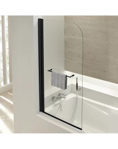 Шторка для ванны Odeon Up E4932 BL 80 см с полотенцедержателем профиль черный Jacob delafon
