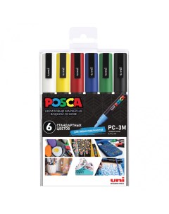 Набор маркеров POSCA PC 3M Стандартные цвета 6 шт 0 9 1 3 мм в пластиковой упаковке Uni