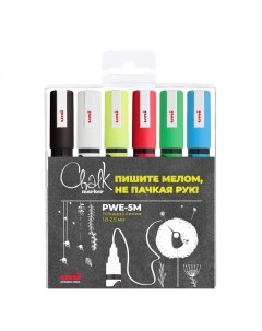Набор маркеров меловых Chalk Стандартные цвета 6 шт в пластиковой упаковке Uni