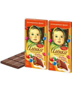 Шоколад Аленка Молочный с разноцветным драже 90г упаковка 2 шт Красный октябрь