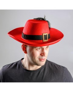 Карнавальная шляпа с пером и лентой р р 56 58 цвет красный Страна карнавалия