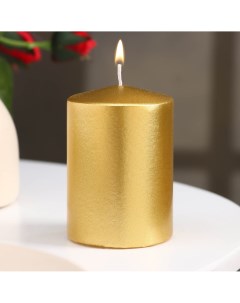Свеча цилиндр парафиновая лакированная золотой металлик 5 6 8 см Nobrand