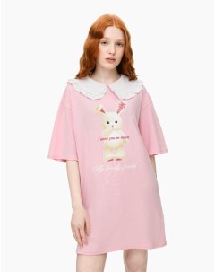 Розовое платье футболка oversize с принтом для девочки Gloria jeans