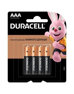 Батарейки Duracell AAА (LR03), щелочные, в блистере, комплект 4 штуки