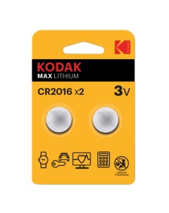 Батарейка Мax Lithium Б0037002 таблетка CR2016 3 В 2 шт Kodak