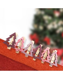 Новогоднее украшение прищепки деревянные 504 032 Елочки 14 5х4 5х1 6 cм розовые Neon-night