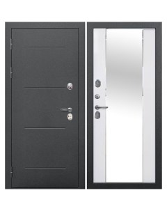 Дверь входная с терморазрывом Isoterma левая антик серебро эмалит белый с зеркалом 960х2050 мм Ferroni