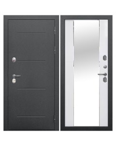 Дверь входная коттеджная Isoterma правая антик серебро эмалит белый с зеркалом 860х2050 мм Ferroni