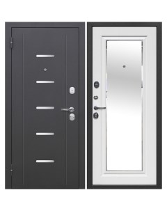 Дверь входная Гарда 7 5СМ левая антик серебро белый ясень с зеркалом 860х2050 мм Ferroni
