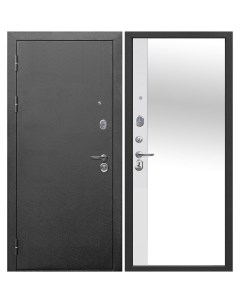 Дверь входная 9СМ левая антик серебро эмалит белый с зеркалом 960х2050 мм Ferroni