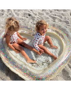 Детский надувной бассейн прозрачный Transparent радужные сердца на кремовом Konges slojd