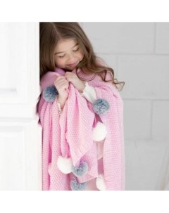 Плед с помпонами розовый 90 х 90 см Apero knit