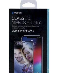 Защитное стекло Mirror для Apple iPhone X XS 3D Full Glue черная рамка Deppa