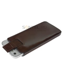 Кожаный чехол с язычком ЛАК для iPhone 5 коричневый со строчкой Vip box