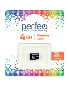 Карта памяти microSD 4GB High Capacity Class 10 без адаптера Perfeo