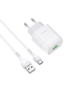 Сетевое зарядное устройство c USB C72Q кабель USB Type C белое QC 3 0 Hoco