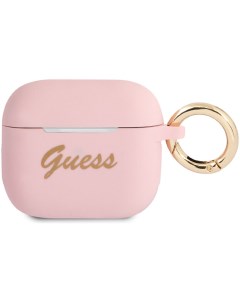 Чехол с карабином Silicone with ring Script logo AirPods 3 Светло розовый Guess