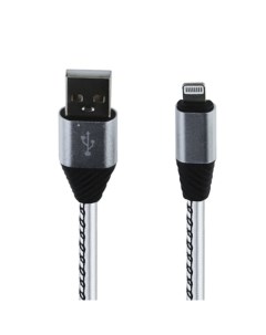 USB кабель LP для Apple Lightning 8 pin Кожаная оплетка 1м серебряный европакет Liberty project