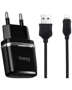 Сетевое зарядное устройство c 2 USB кабель USB Lightning C12 черное max 2 4A Hoco