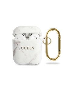 Чехол с карабином TPU case with ring Marble design AirPods 1 2 Белый Guess