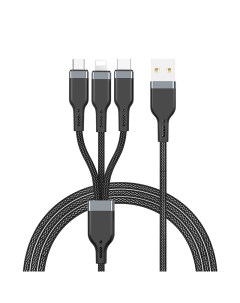 Кабель 3 in 1 Cable USB to Micro USB C Lightning PT05 Black Wiwu