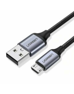 Кабель Micro USB usb US290 60147 Nickel Plating Alu Braid 1 5 м серый черный Ugreen