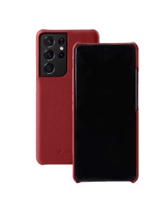 Чехол накладка для Samsung Galaxy S21 Ultra Snap Cover красный кожаный Melkco