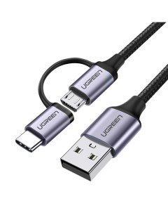 Кабель US177 30875 USB A to Micro USB USB Type C Cable 1 м черный Ugreen