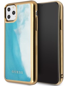 Чехол Guess Liquid glitter Glow in dark sand iPhone 11 Pro Max Золотой Голубой Cg mobile