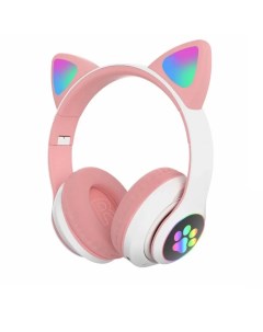 Беспроводные наушники AKS 28 Bluetooth со светящимися кошачьими ушами розовые Qvatra