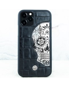 Чехол iPhone 13 Pro Max Mexican Katrina s Skull Croc Leather Black HM Premium Euphoria