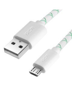 Кабель 2 0м MicroUSB бело зеленый белые коннекторы быстрая зарядка 28 24 AWG Gcr