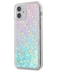 Чехол Guess Liquid Glitter 4G iPhone 12 mini Радужно розовый Cg mobile
