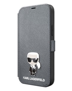Чехол Karl Lagerfeld Saffiano Ikonik Karl Booktype iPhone 12 mini Серебристый Cg mobile