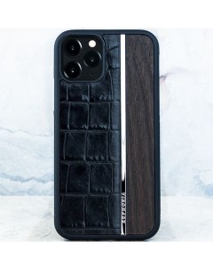 Чехол iPhone 13 Pro Max CROC Leather Metal Wood HM Premium Euphoria