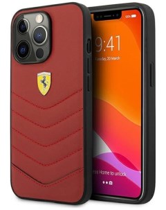 Чехол Genuine leather Quilted with metal logo iPhone 13 Pro Max Красный Ferrari